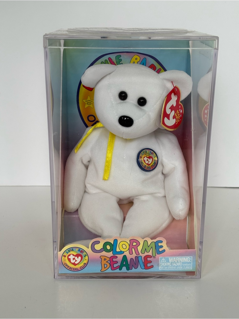 VTG Ty Beanie Baby Color Me Beanie Bear (2002) NIB Yellow Ribbon Retired